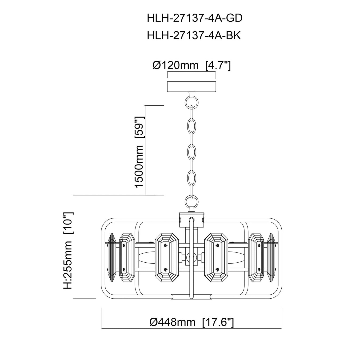 4-Light Black Modern Crystal Pendant Light