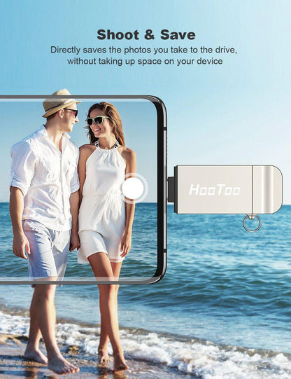 HooToo Flash Drive 3 in 1 External Drive USB 3.1 Memory Backup Stick 128GB