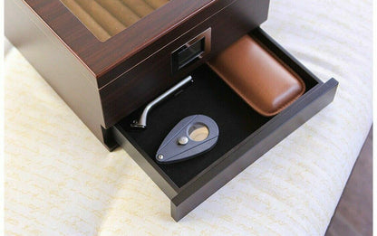 Glass Top Handcrafted Cedar Humidor w/ Storage Drawer