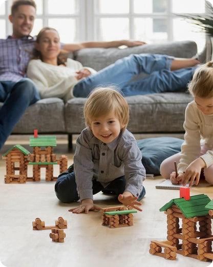 SainSmart Jr. 450 PCS Wooden Log Cabin Set Building House Toy for Toddlers, C...