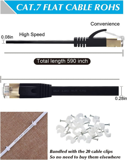 Cat7 Ethernet Cable 50 Ft Network Cable High Speed Flat Internet Cord
