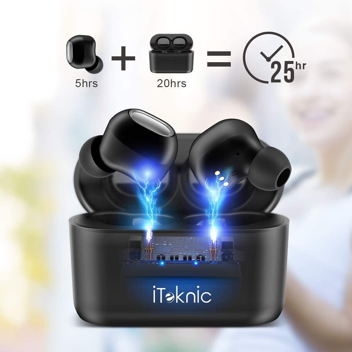 True Wireless Earbuds Bluetooth 5.0 Headphones - iTeknic Ipx7 Waterproof TWS Mic