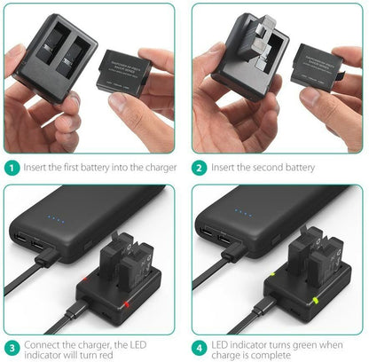 RAVPower 2 Pack Camera Batteries Charger Set For Gopro Hero 5 6 7 8
