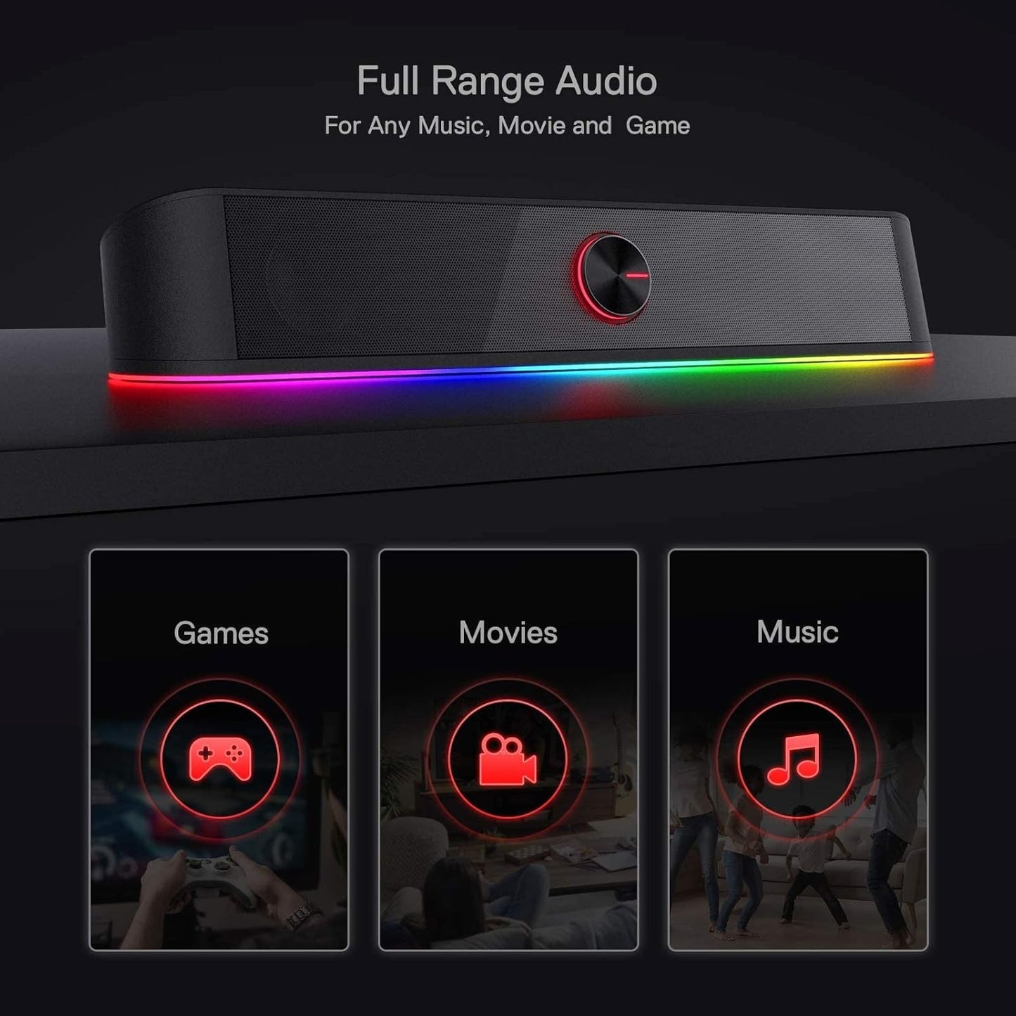 Redragon GS560 RGB Desktop Soundbar, 2.0 Channel Computer Speaker