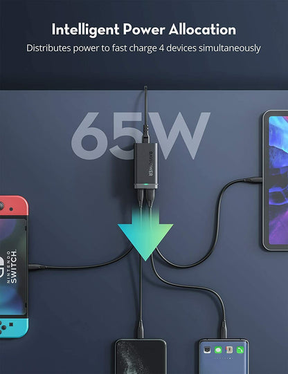 RAVPower USB C Charger 65W 4-Port Desktop USB Charging Station PC136