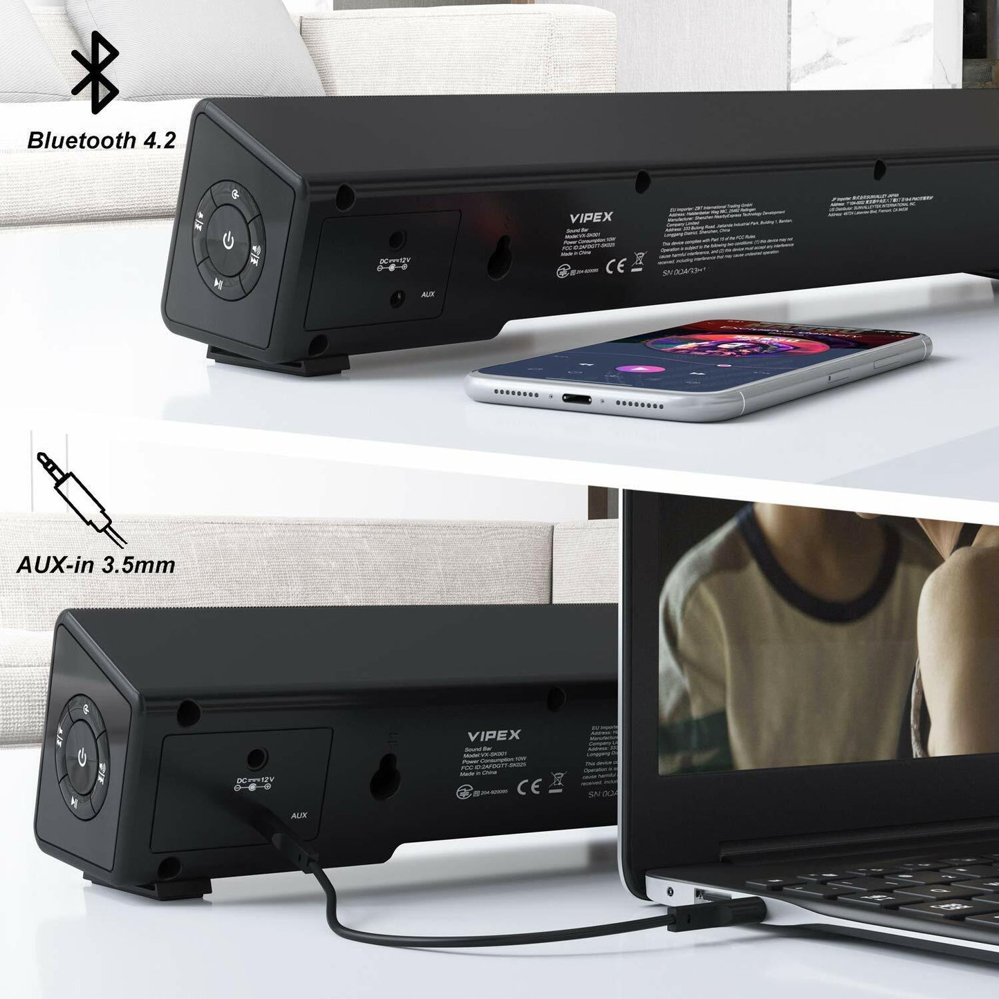 VIPEX Bluetooth 5.0 PC Speakers Sound Bar Computer Speakers sk001