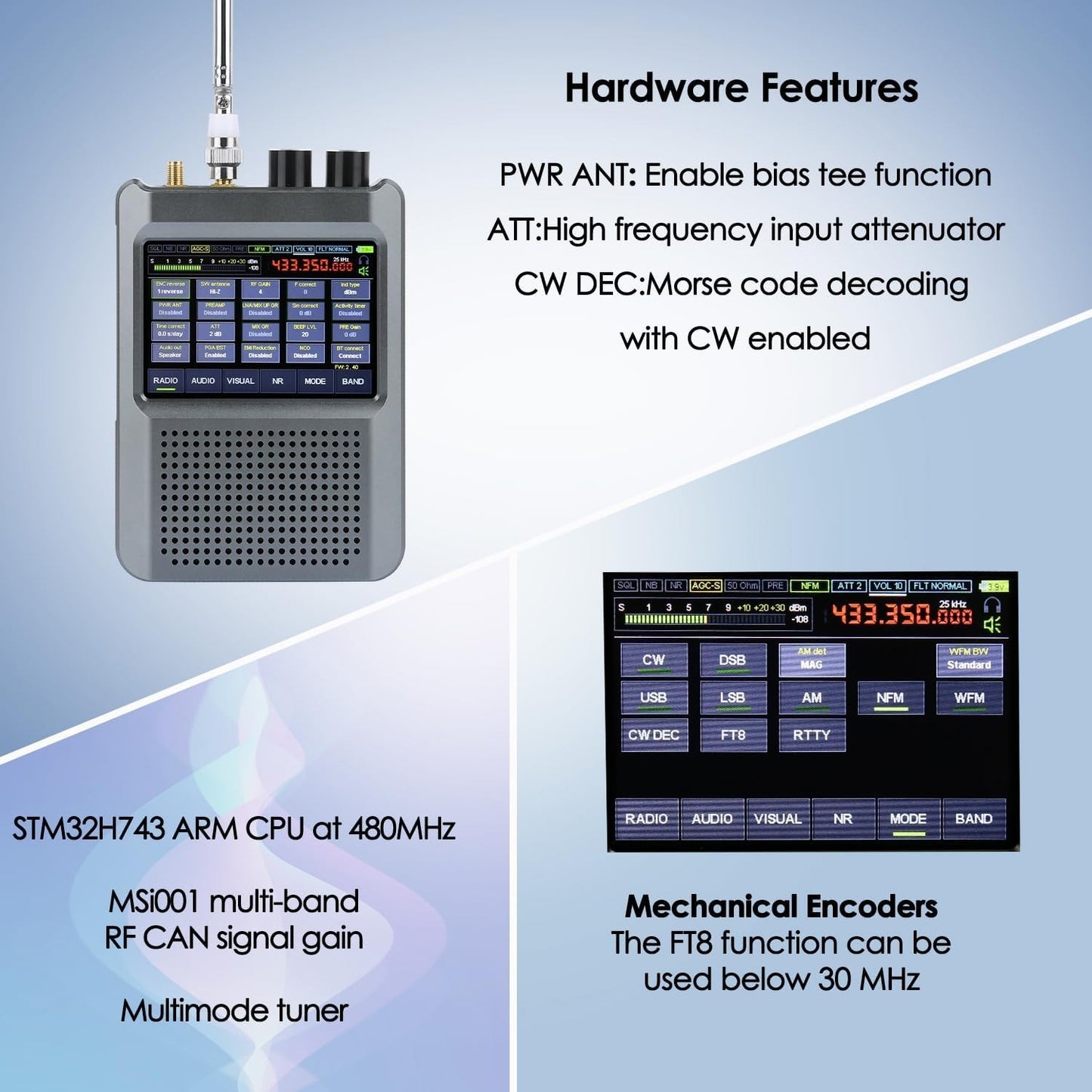 Malachite DSP2 SDR Radio Receiver with 3.5 Inch Touch Screen,10kHz-380MHz 404MHz