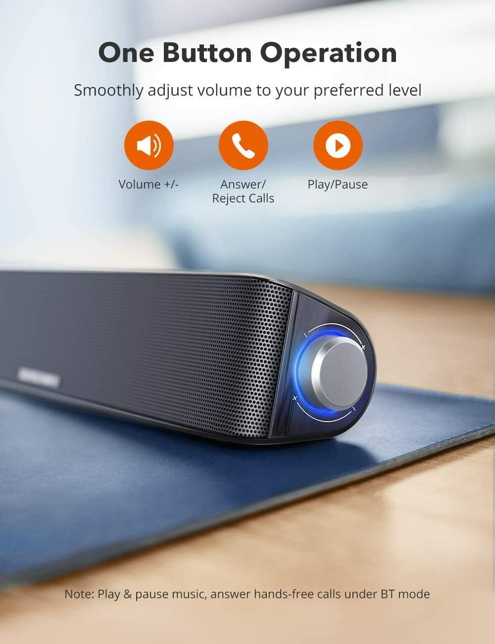 TaoTronics Computer Speaker, Bluetooth 5.0 Wireless PC Soundbar sk028