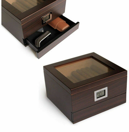 Glass Top Handcrafted Cedar Humidor w/ Storage Drawer