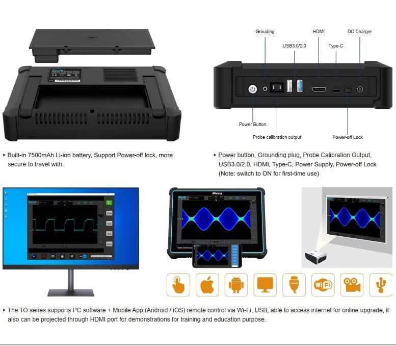 Tablet Oscilloscope TO2002 to Series Lab Oscilloscopes 200Mhz 2 Channel Touch