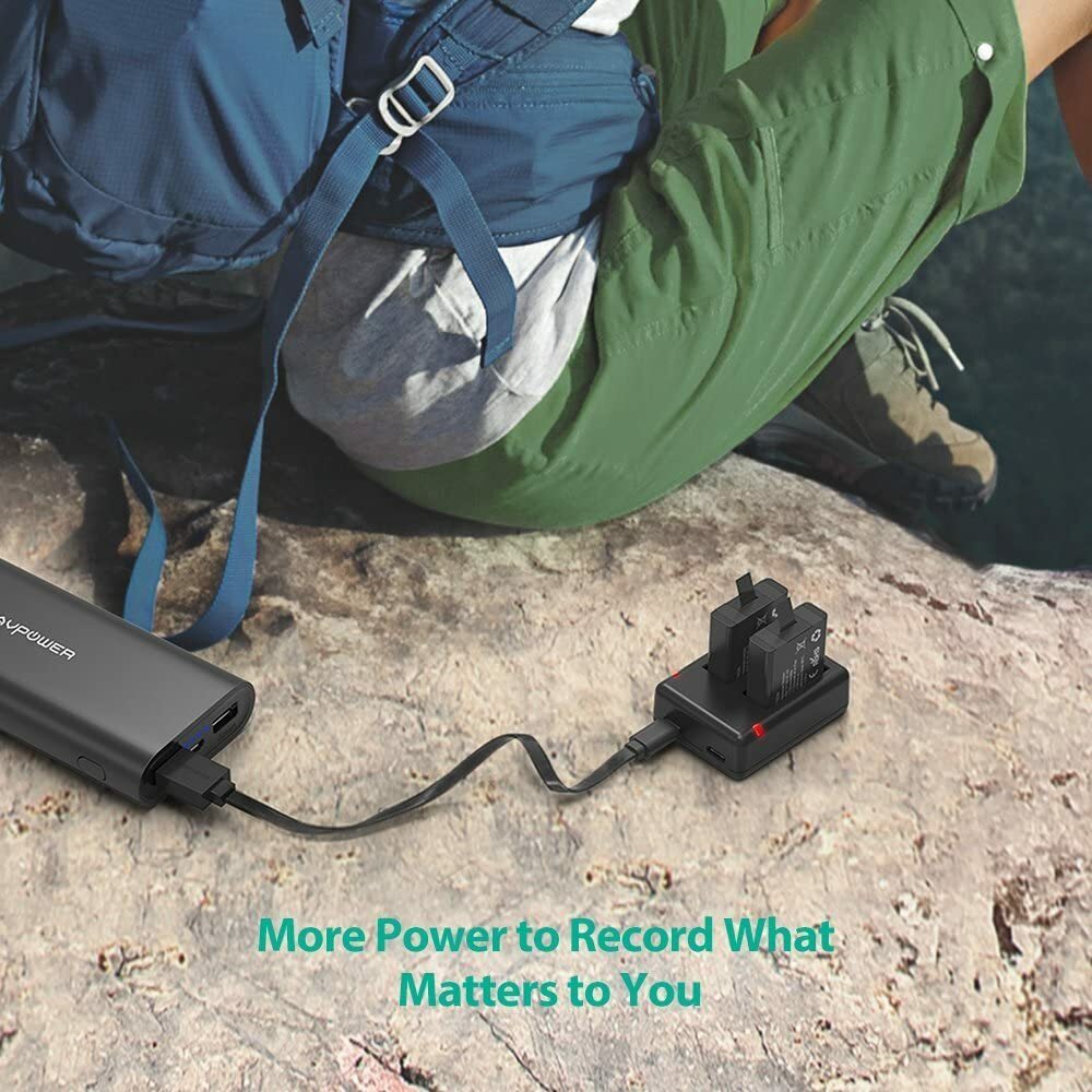 RAVPower 2 Pack Camera Batteries Charger Set For Gopro Hero 5 6 7 8