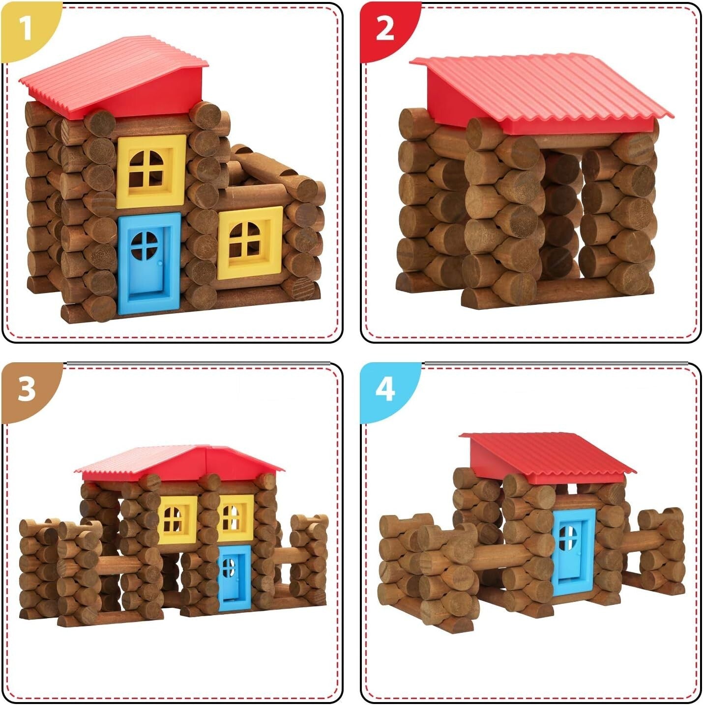 SainSmart Jr. 150 PCS Wooden Log Cabin Set Building House Toy for Toddlers