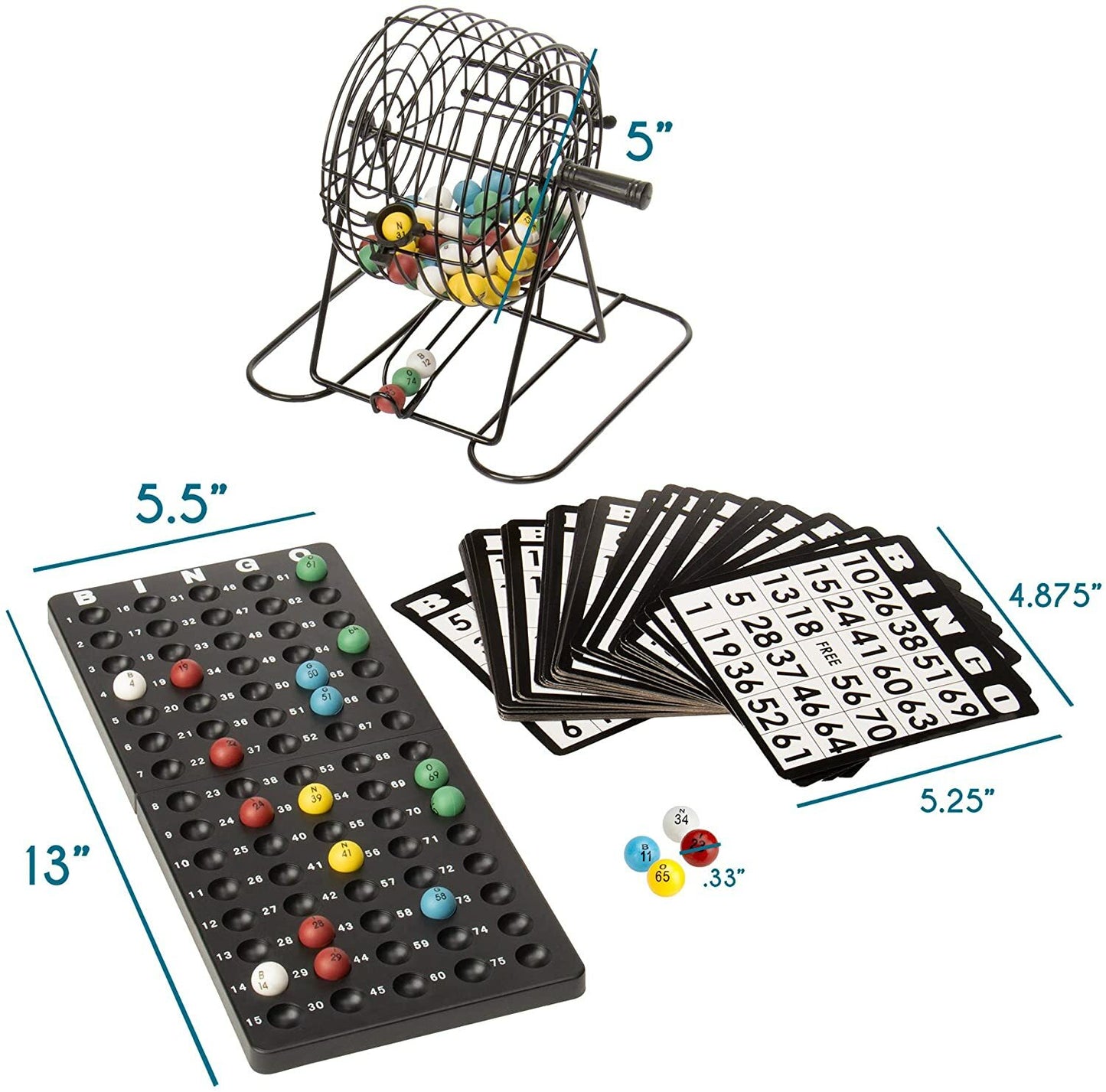 Deluxe Bingo Set  6 Inch Roller Cage Master Board 75 Multicolored Balls 300 Chip