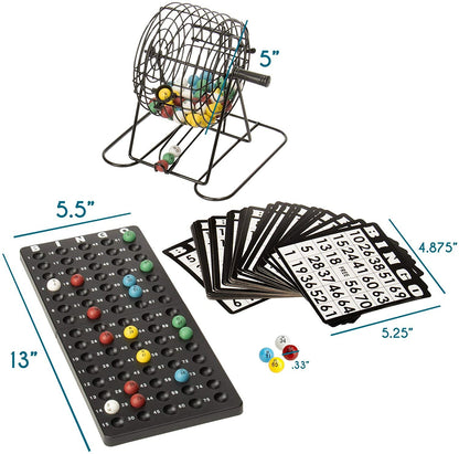 Deluxe Bingo Set  6 Inch Roller Cage Master Board 75 Multicolored Balls 300 Chip