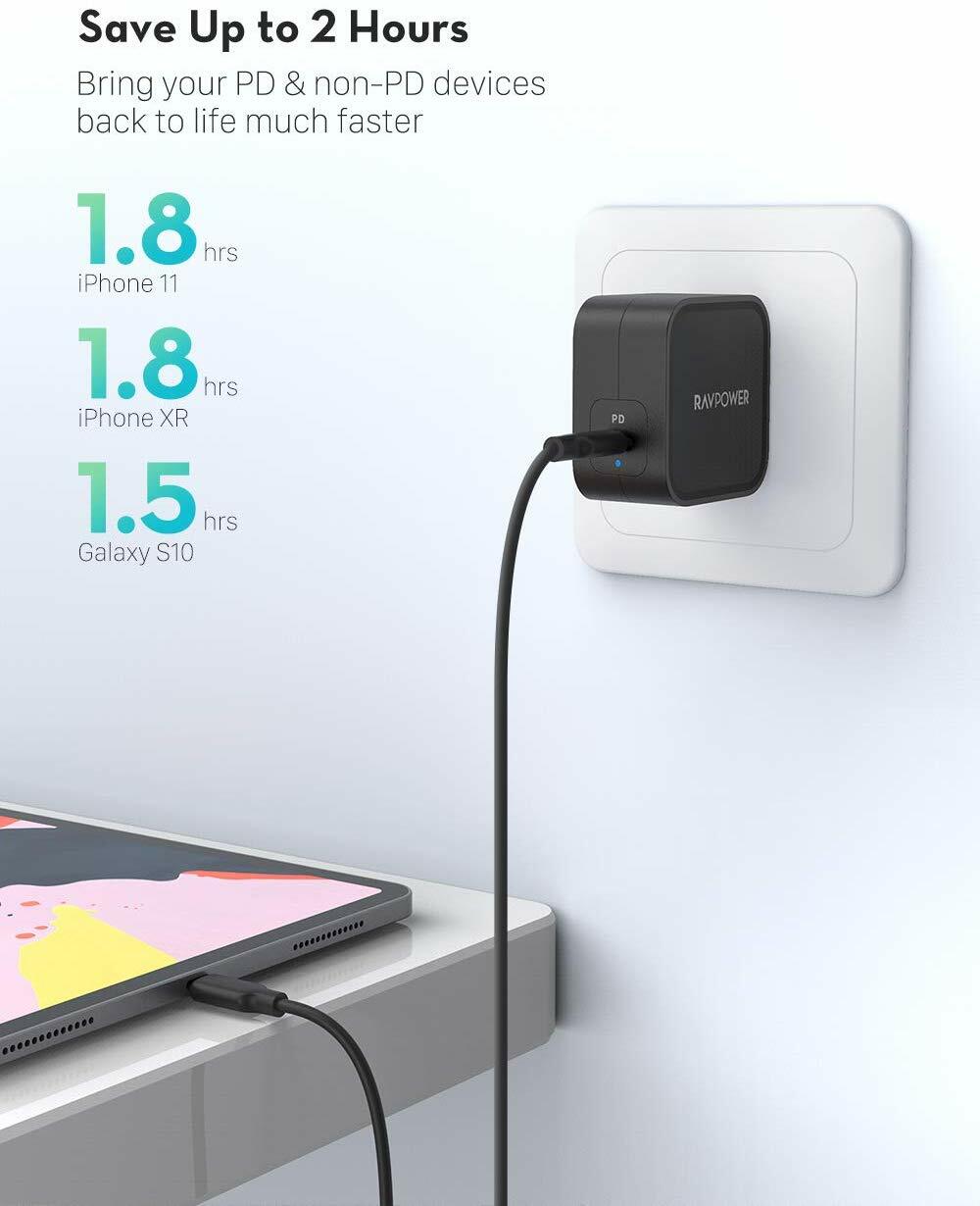 RAVPower 61W Wall Charger PD 3.0 Type C Fast Charging Power Delivery Foldable