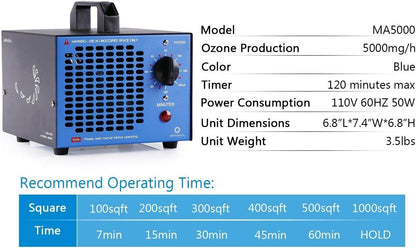 MA5000 Commercial Ozone Generator High Capacity Ozone Machine Odor Removal