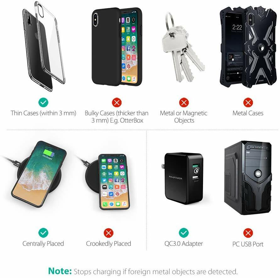 RAVPower Qi Certified 10W Fast Wireless Charging Pad (NO Adapter)