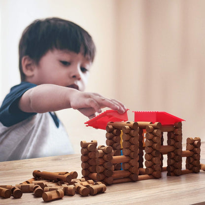 SainSmart Jr. 150 PCS Wooden Log Cabin Set Building House Toy for Toddlers