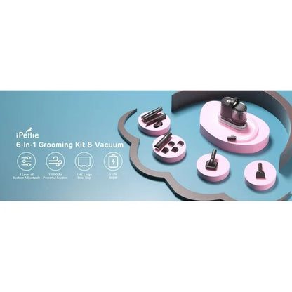 6-in-1 Pet Grooming & Shedding Dog Vacuum Kit Rechargeable Hair Clipper Slicke