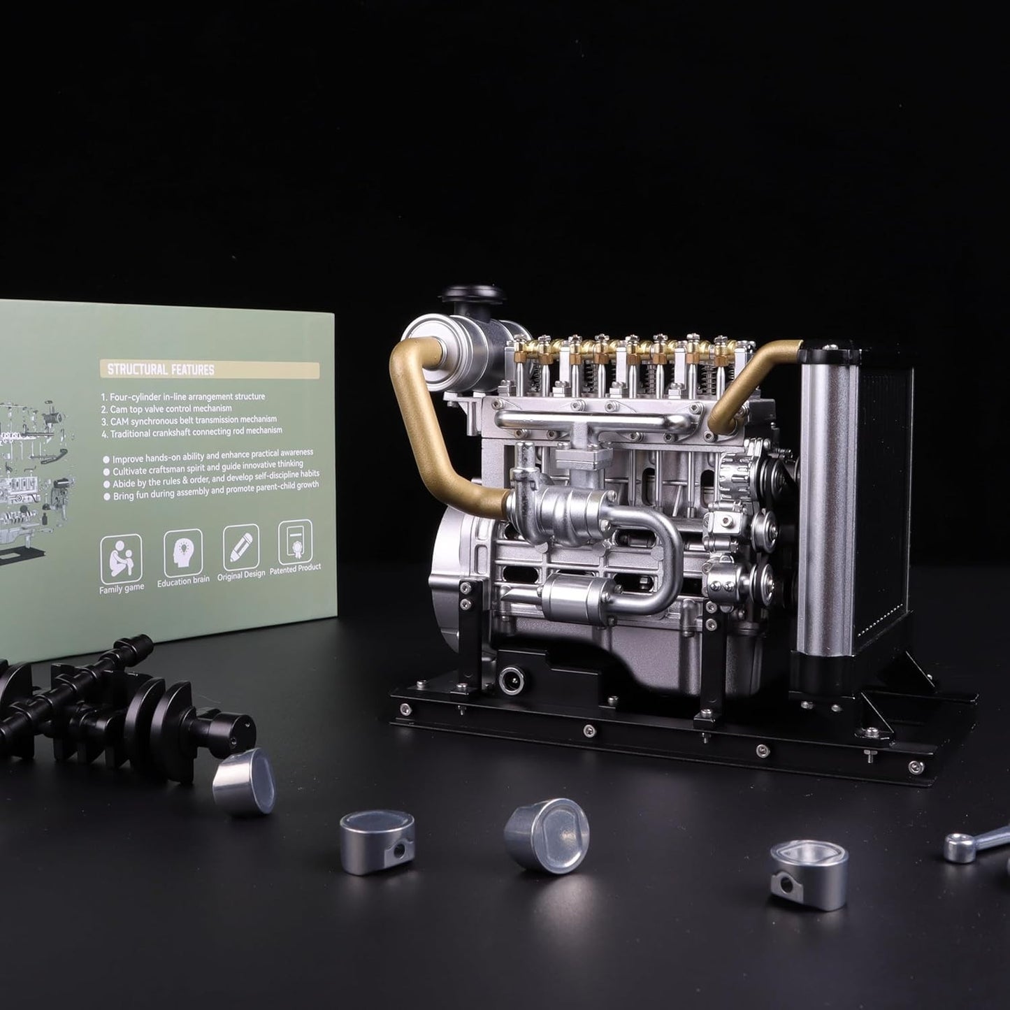 TECHING Mini Diesel Engine Model kit That Runs OHV 4-Cylinder Engine