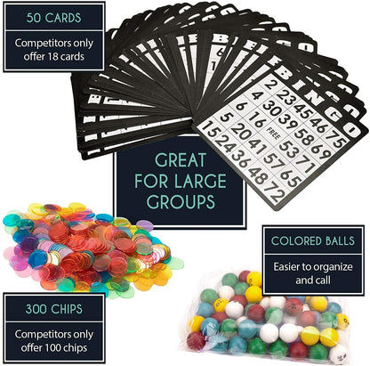 Deluxe Bingo Set  6 Inch Roller Cage Master Board 75 Multicolored Balls 300 Chip