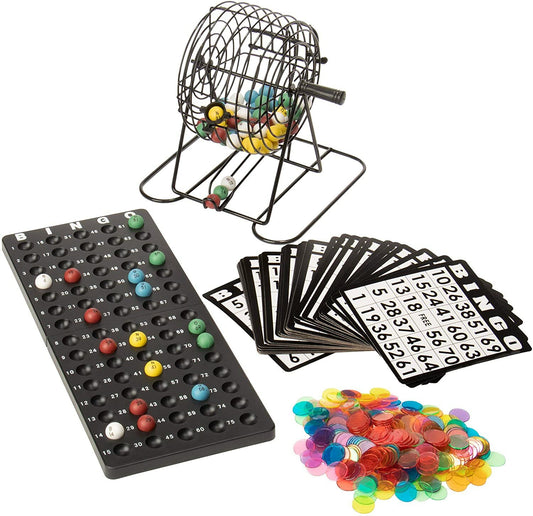 Deluxe Bingo Set  6 Inch Roller Cage Master Board 75 Multicolored Balls 300 Chip