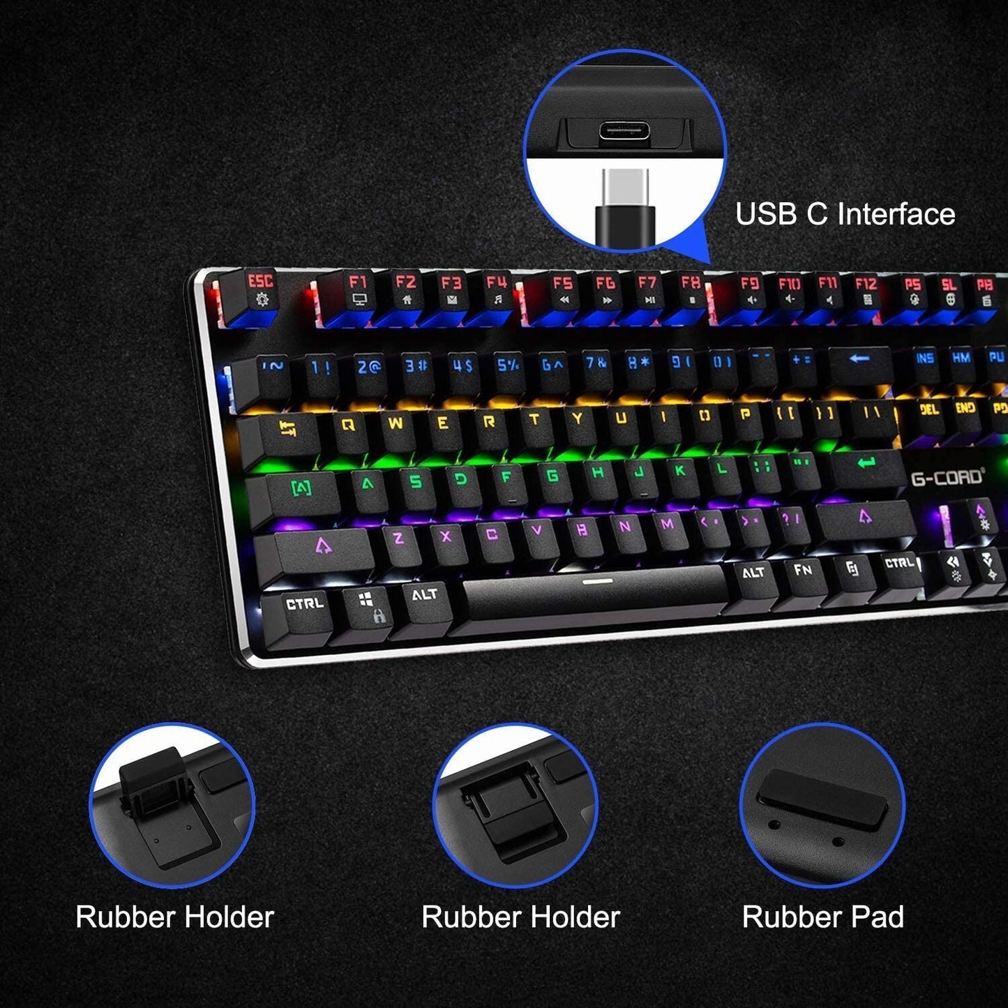 Wireless Gaming Keyboard Mechanical G-Cord Wired Keyboard LED Backlit 104 Keys