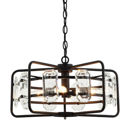 4-Light Black Modern Crystal Pendant Light