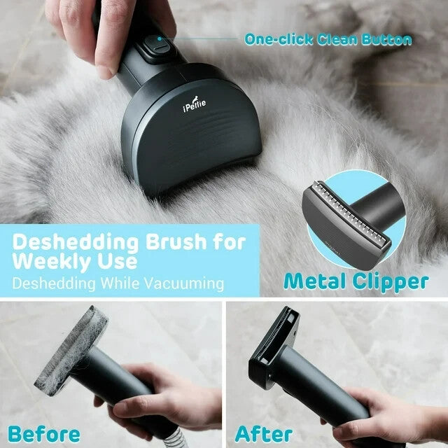 6-in-1 Pet Grooming & Shedding Dog Vacuum Kit Rechargeable Hair Clipper Slicke