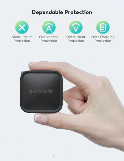 RAVPower 61W Wall Charger PD 3.0 Type C Fast Charging Power Delivery Foldable