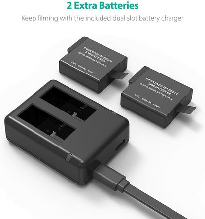 RAVPower 2 Pack Camera Batteries Charger Set For Gopro Hero 5 6 7 8