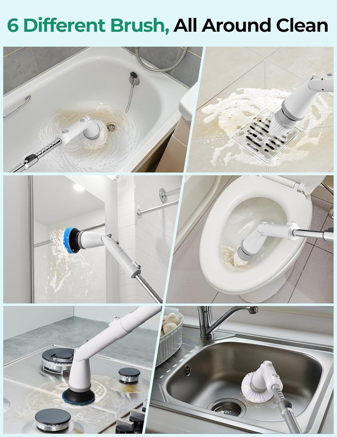 Electric Spin Scrubber Kh8, Upgrade Cordless Shower Scrubber 8 Replacement Head