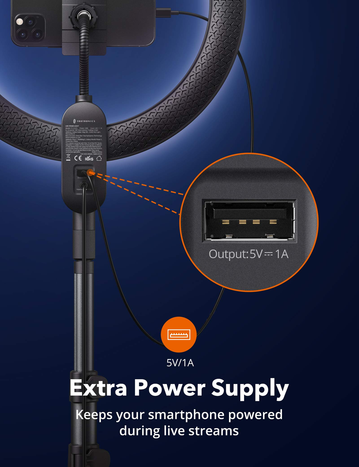 TaoTronics Ring Light 12'' Ring Light with 78'' Tripod Stand Dimmable LED