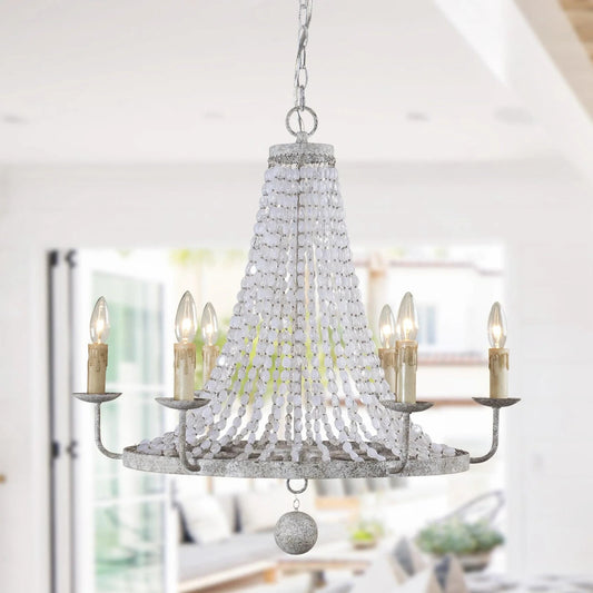 6-Light Modern Antique White Wheel Chandelier with Crystal LED96