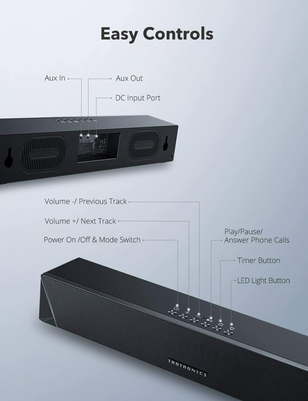 TaoTronics TT-SK027 PC Sound Bar Gaming Computer Speaker - Black