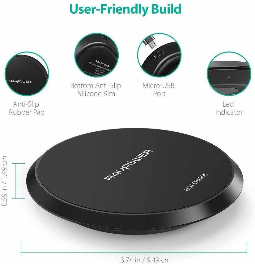 RAVPower Qi Certified 10W Fast Wireless Charging Pad (NO Adapter)