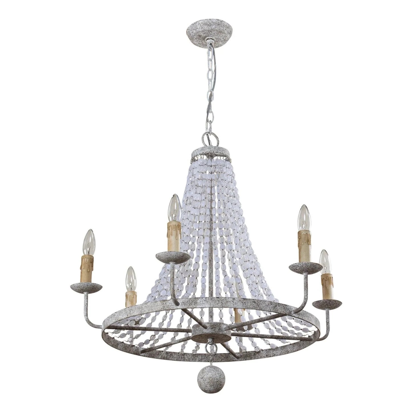 6-Light Modern Antique White Wheel Chandelier with Crystal LED96