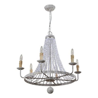 6-Light Modern Antique White Wheel Chandelier with Crystal LED96