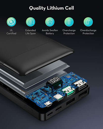 RAVPower Portable Charger 15000mAh PD3.0 Power Bank QC 3.0 PB231 Ultra Compact