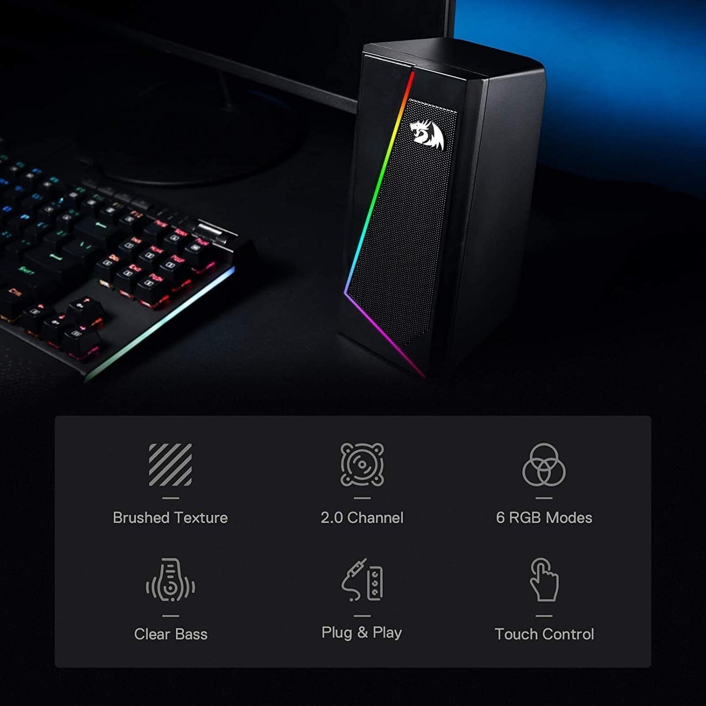 Redragon GS520 RGB Desktop Speakers, 2.0 Channel PC Computer Stereo Speaker
