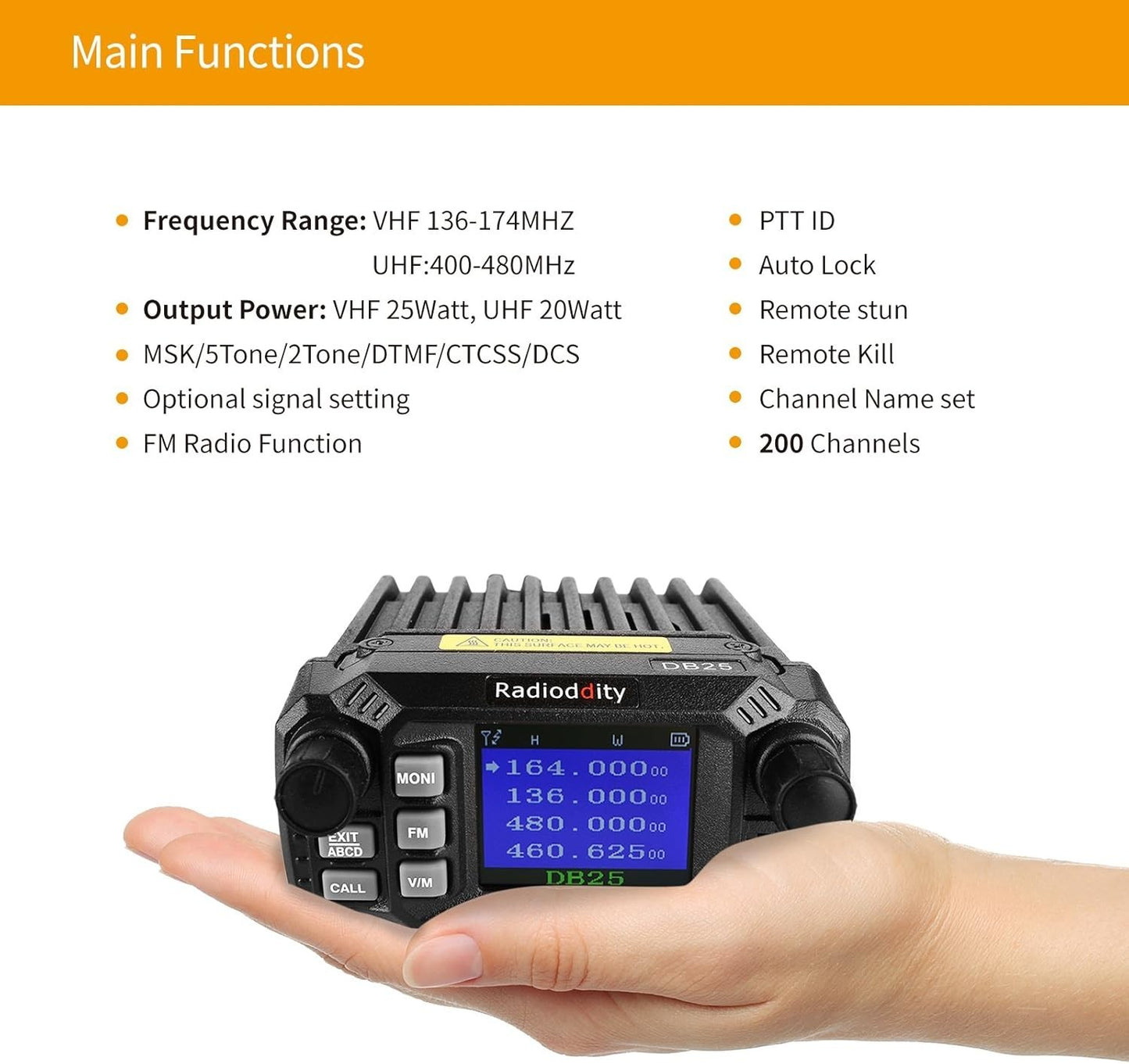 Radioddity DB25 Pro Car Mobile Radio Dual Band V/UHF 25Watt, Quad Band Antenna