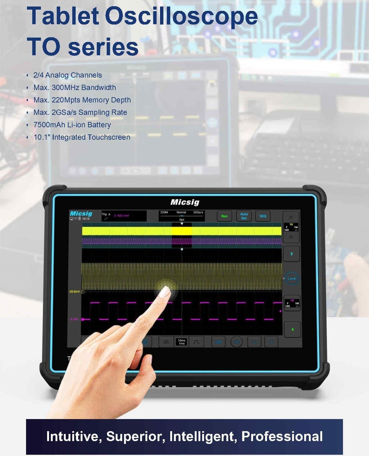 Tablet Oscilloscope TO2002 to Series Lab Oscilloscopes 200Mhz 2 Channel Touch