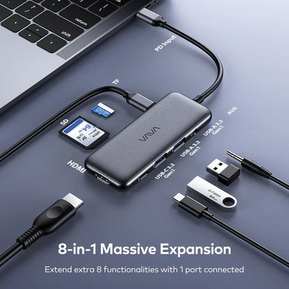 VAVA USB-C Hub 8-in-1 USB-C Adaptor Universal Compatibility Superior PD Charging