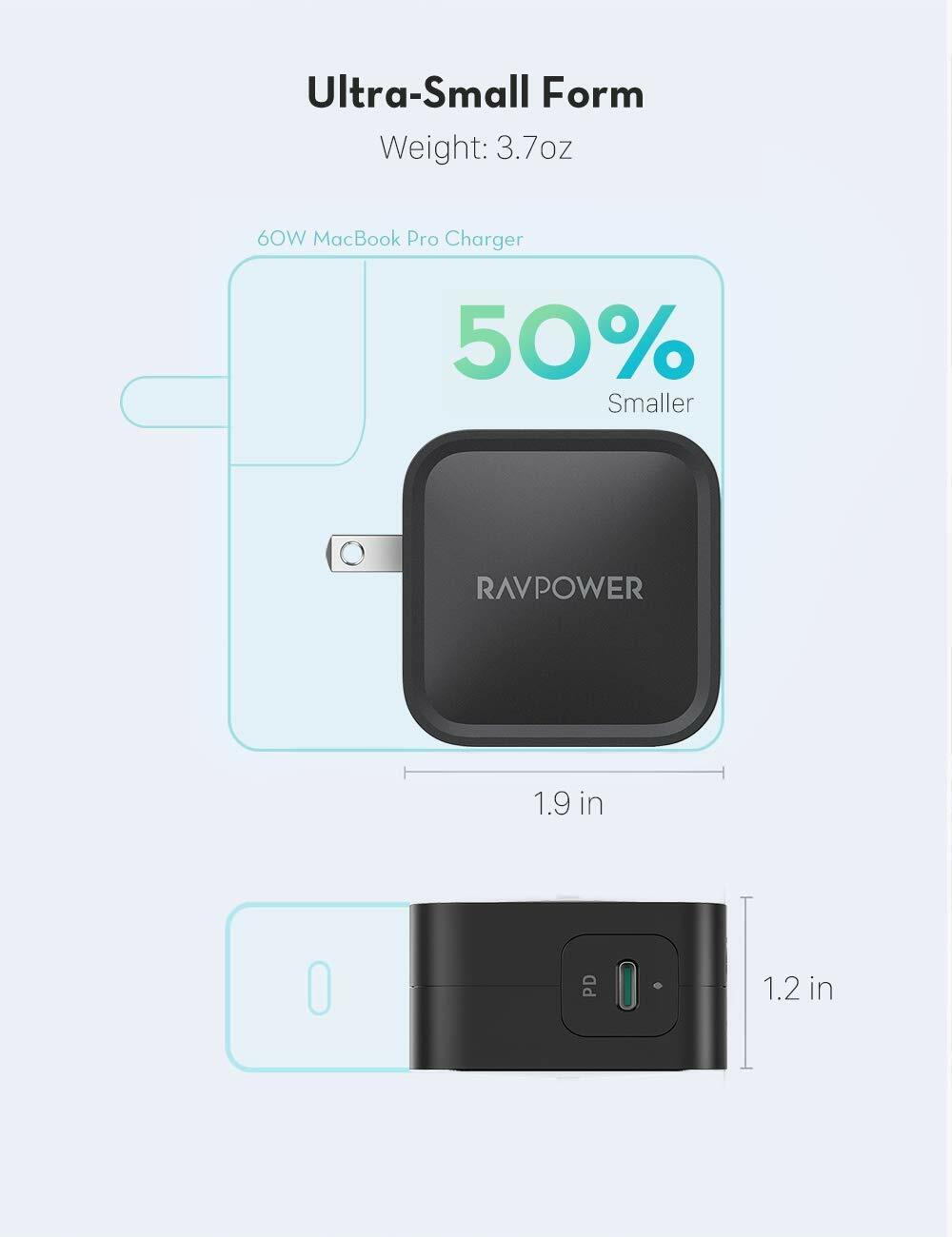 RAVPower 61W Wall Charger PD 3.0 Type C Fast Charging Power Delivery Foldable