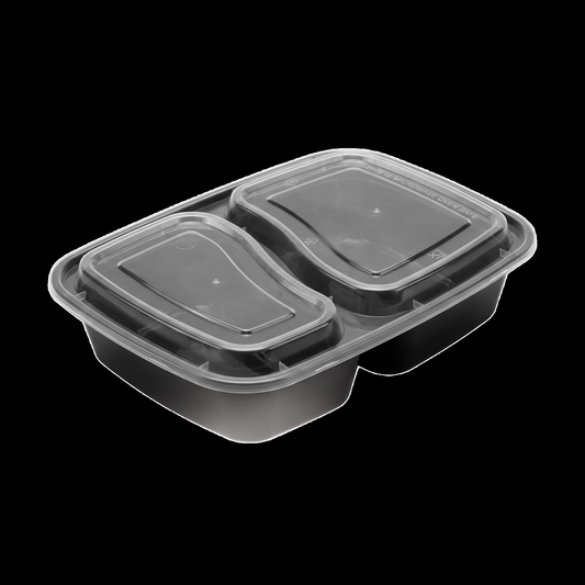 Disposable PP Food Container – 2-Comp 37 oz (Case of 150)
