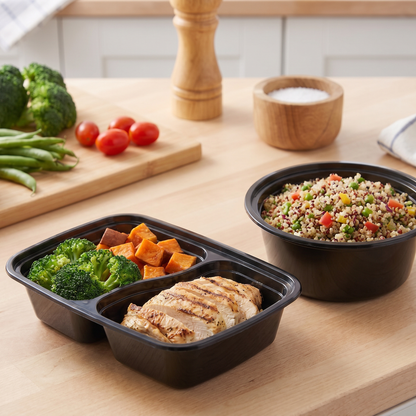 Disposable PP Food Container – 2-Comp 37 oz (Case of 150)